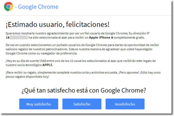 Google Chrome no regala un iPhone, es una estafa