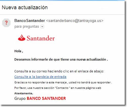 Oleada de intentos de suplantación del Banco Santander o phishing