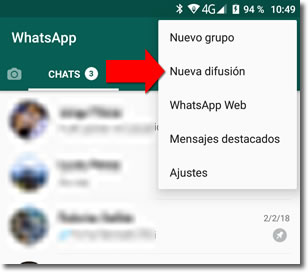 Usar la lista de difusión en Whatsapp para saber si nos tienen en su agenda