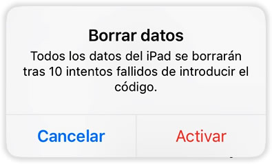 Borra tu iPhone o iPad al décimo intento de desbloqueo fallido