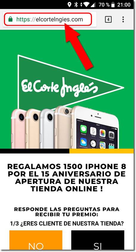 El Corte Inglés no regala iPhones por el aniversario de su tienda Online