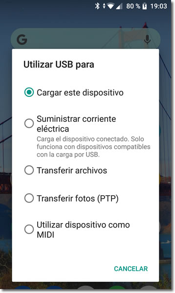 Modos de conectar un Android por USB al ordenador y para qué sirven