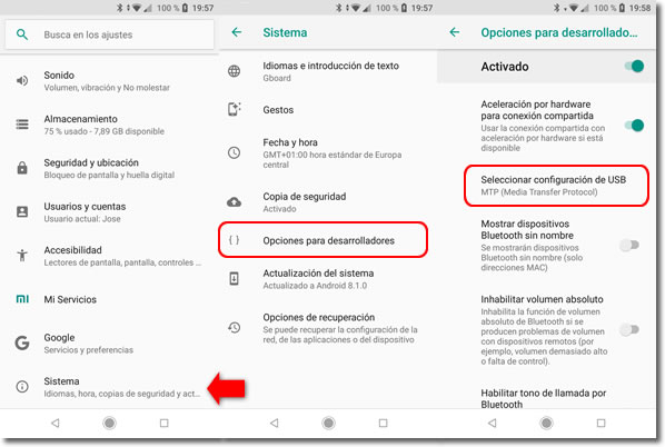 Modos de conectar un Android por USB al ordenador y para qué sirven