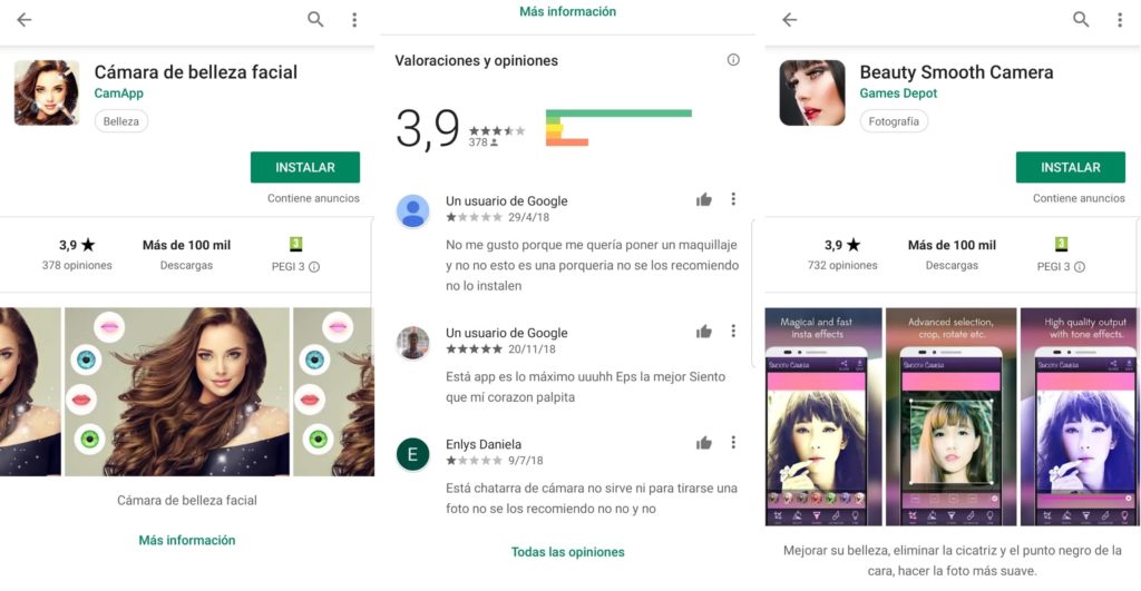 imágenes descriptivas y comentarios en aplicaciones maliciosas