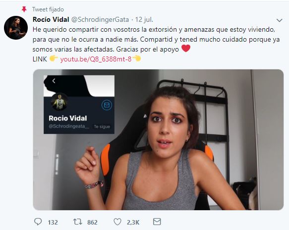 Rocío Vidal advierte en twitter del robo de cuentas en redes sociales