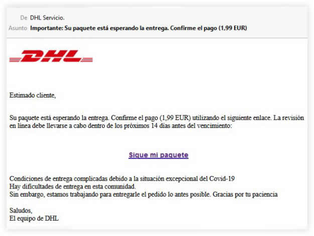 Mensaje falso de DHL