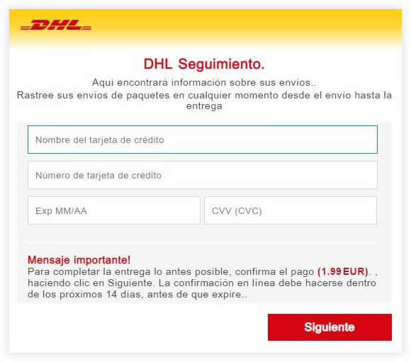 Estafa phishing DHL