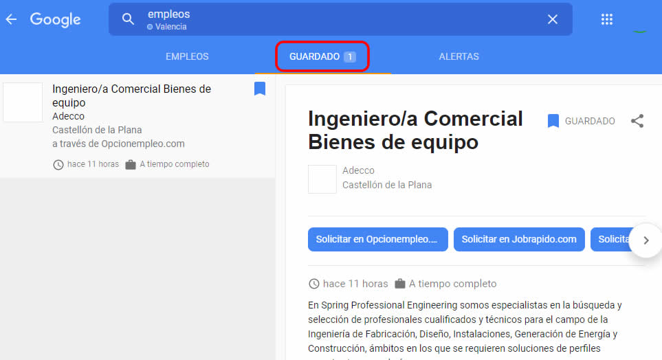 Guardado en Google empleo