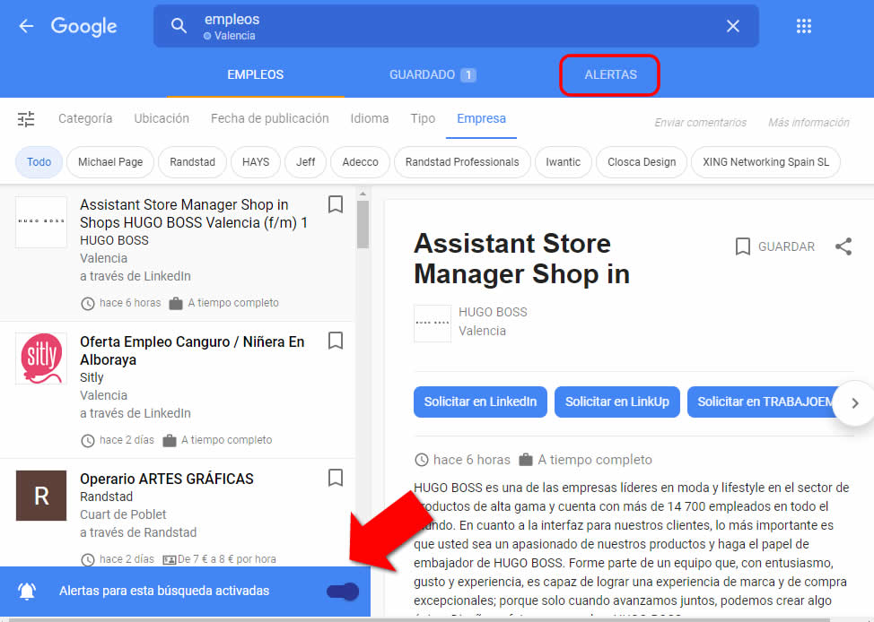 Alertas en Google empleo