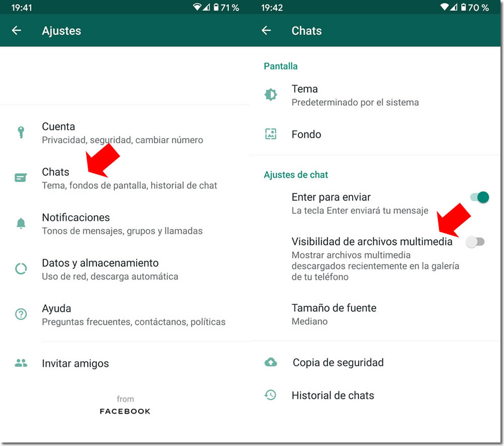 Visibilidad archivos multimedia en Whatsapp