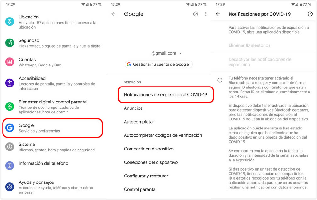 Notificaciones de exposición al Covid-19 en Android
