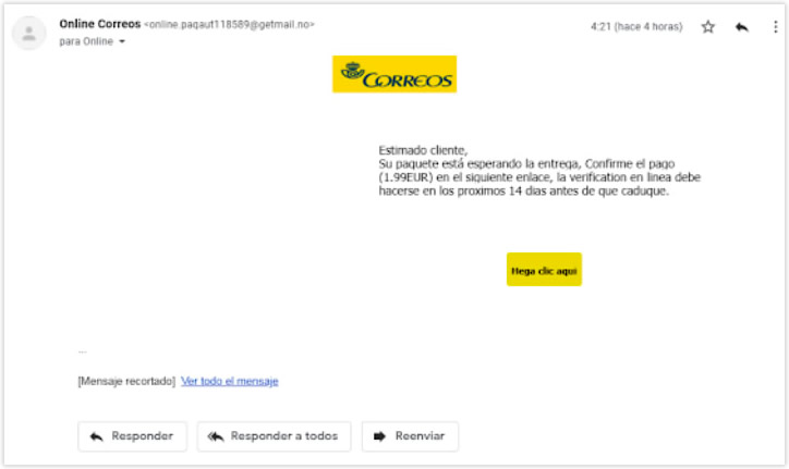 Mensaje falso Correos