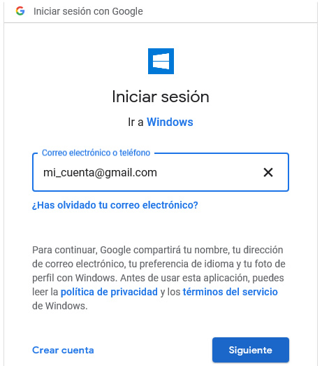 Iniciar sesión Google en Windows 10