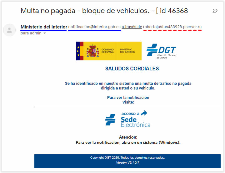 Correo falso de la DGT