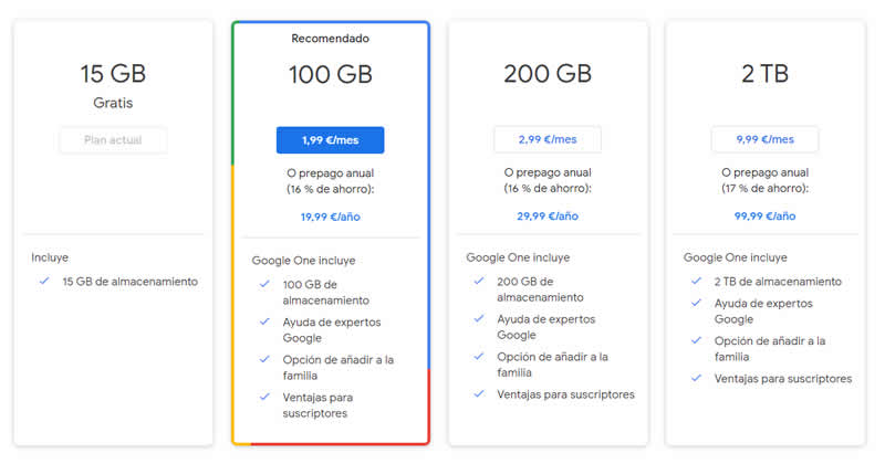 Almacenamiento Google One