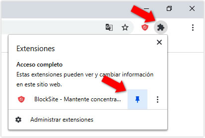 Configurar extensión BlockSite